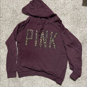 PINK Victoria's Secret Maroon Hoodie with Leopard Print